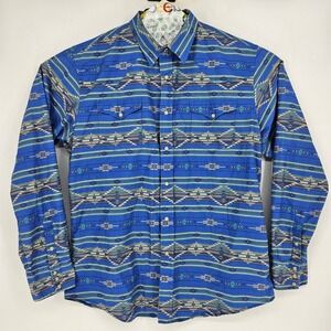 Roper Shirt Mens Large Pearl Snap Western Aztec Southwest Cowboy Rodeo Blue